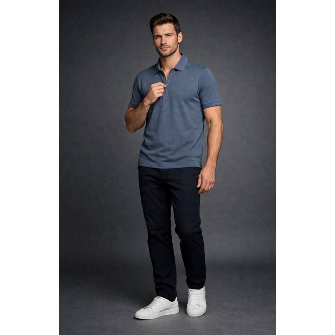 Polo Neck Regular Fit Zipper T-shirt