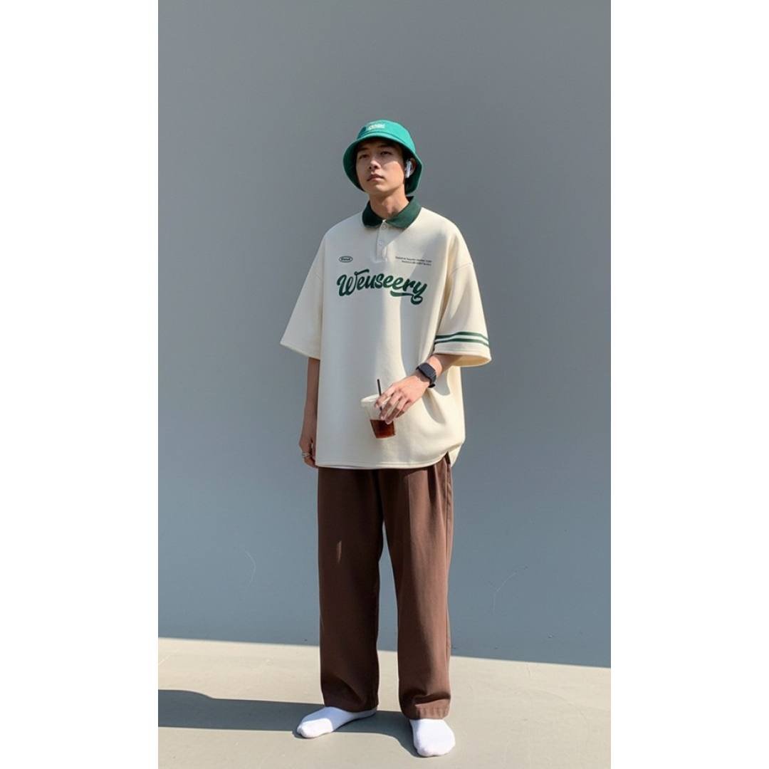 Relaxed Button-Down Polo T- shirt