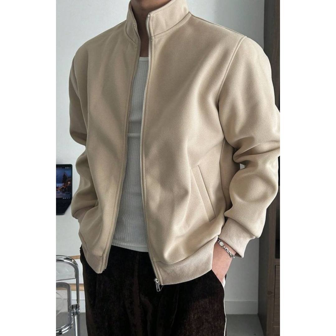 Stand Collar Zip-up Pullover Regular Fit