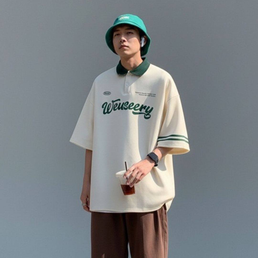 Relaxed Button-Down Polo T- shirt